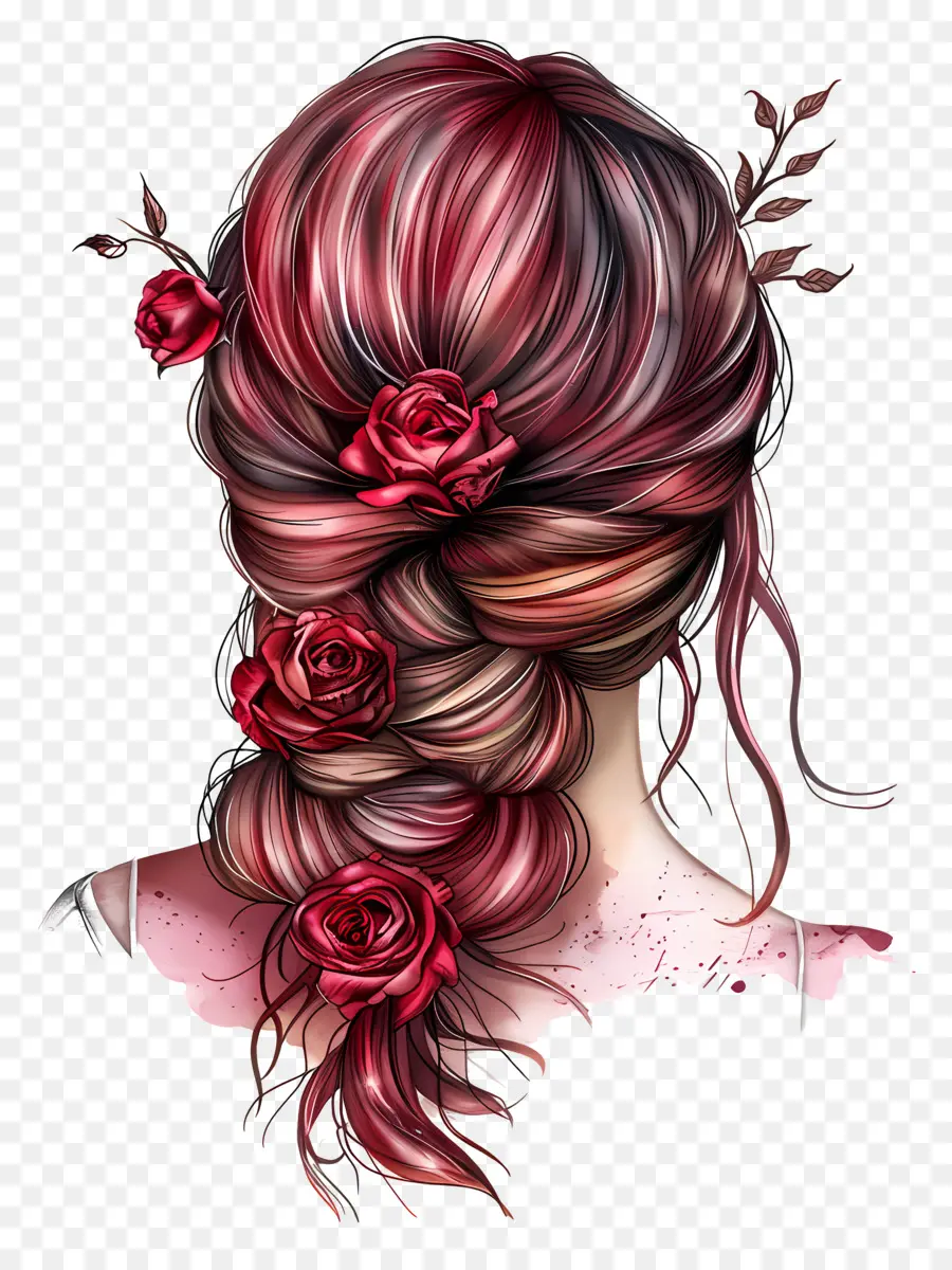 Estilo De Pelo，Pelo Trenzado Con Flores PNG