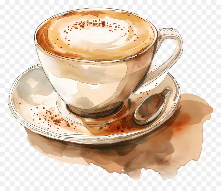 Café De Capuchino，Pintura A La Acuarela PNG