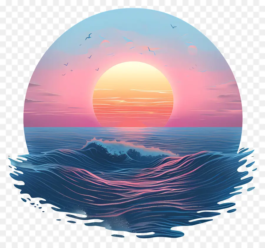 Puesta De Sol Sobre El Océano，Atardecer PNG