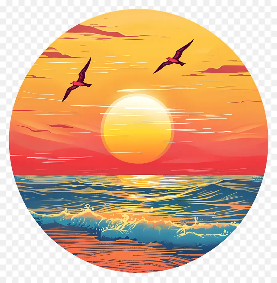 Puesta De Sol Sobre El Océano，Atardecer PNG