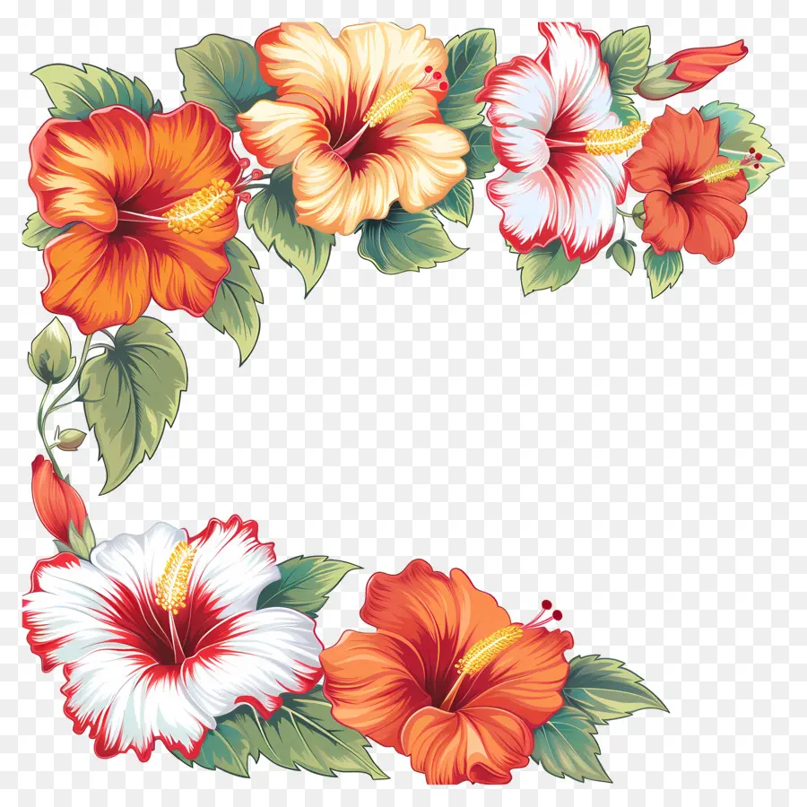Floral De La Frontera，Hibisco De Naranja Y Rojo PNG