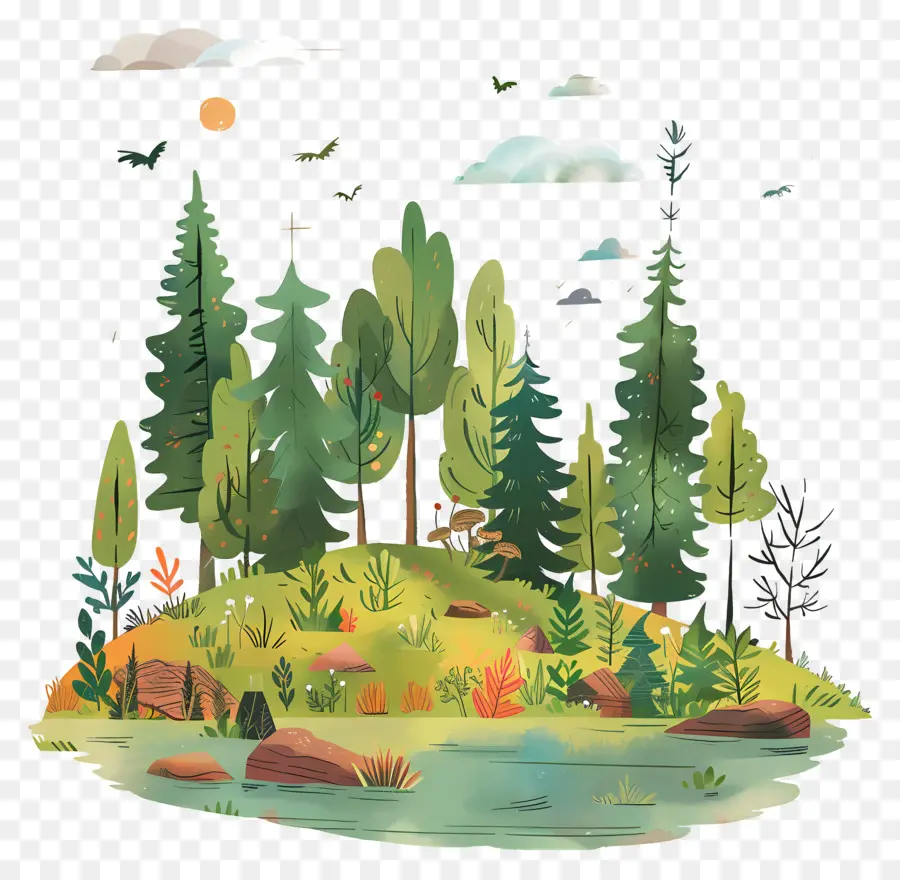 Paisaje Forestal，Ilustración Del Bosque PNG