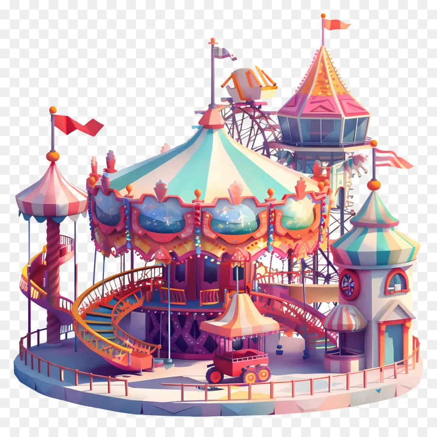 Parque De Atracciones，Carrusel Colorido PNG