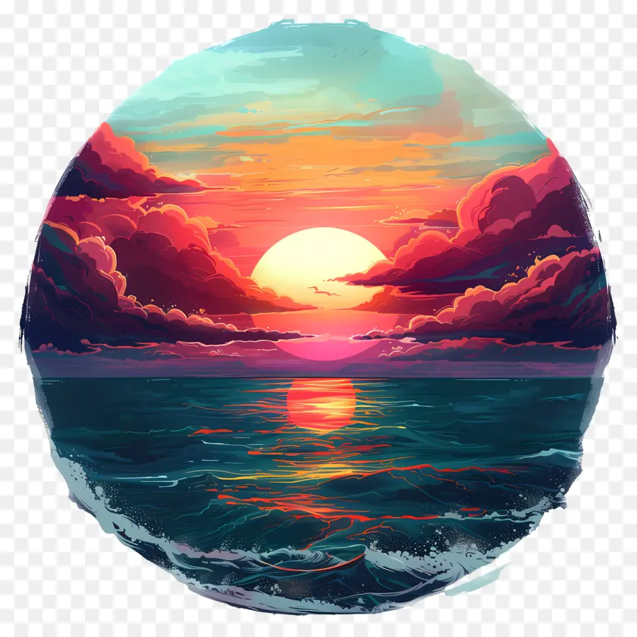 Puesta De Sol Sobre El Océano，Atardecer PNG