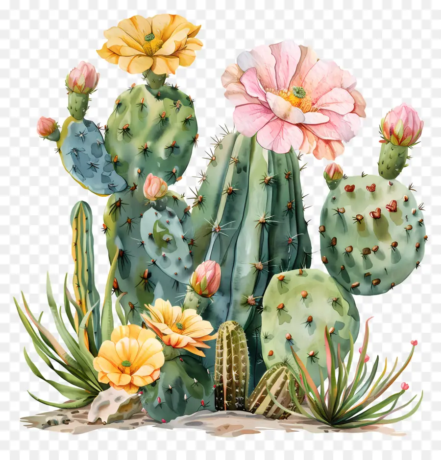 Planta De Cactus，Cactus Con Flores PNG