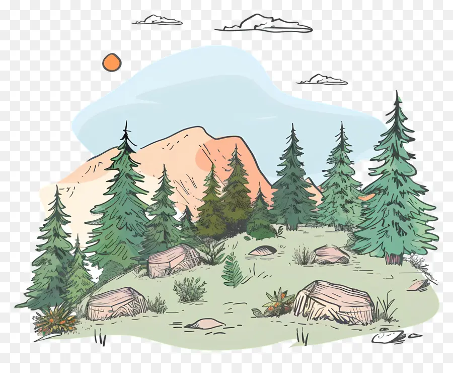 Paisaje De Bosque，Paisaje De Montaña Pintoresco PNG