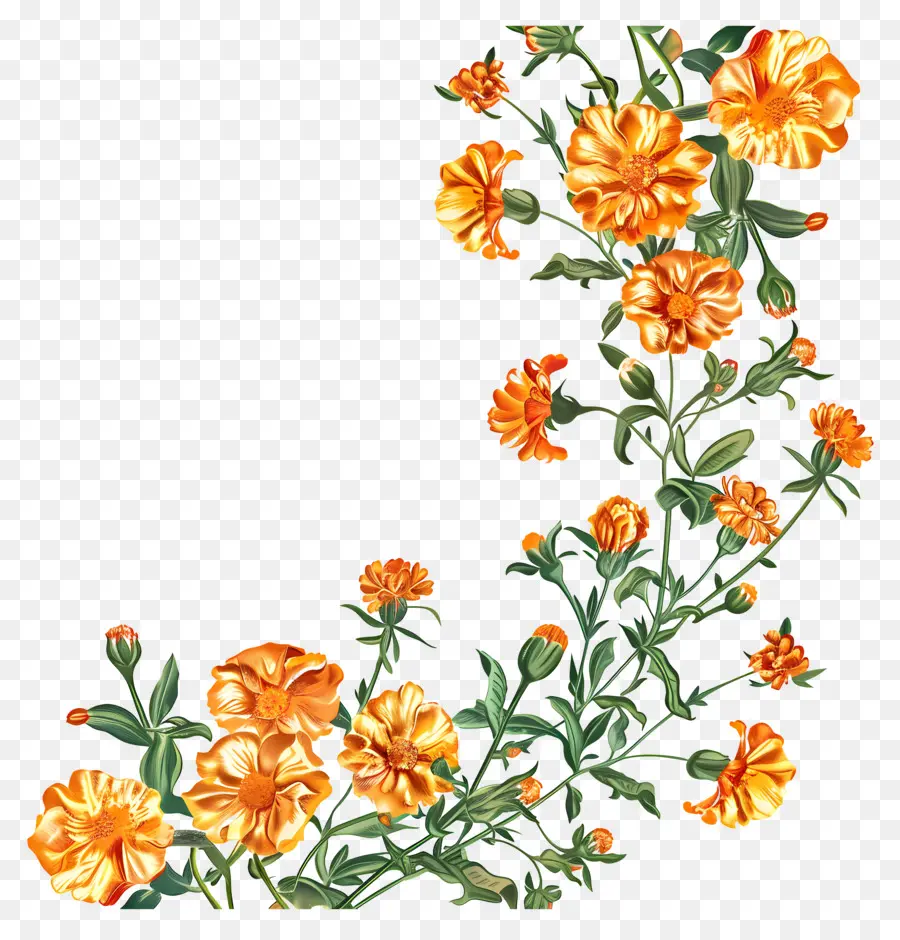 Flores Naranja Y Amarilla，Diseño Floral Realista PNG