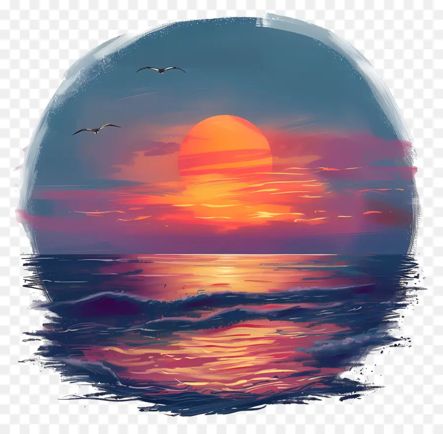 Puesta De Sol Sobre El Océano，Atardecer PNG