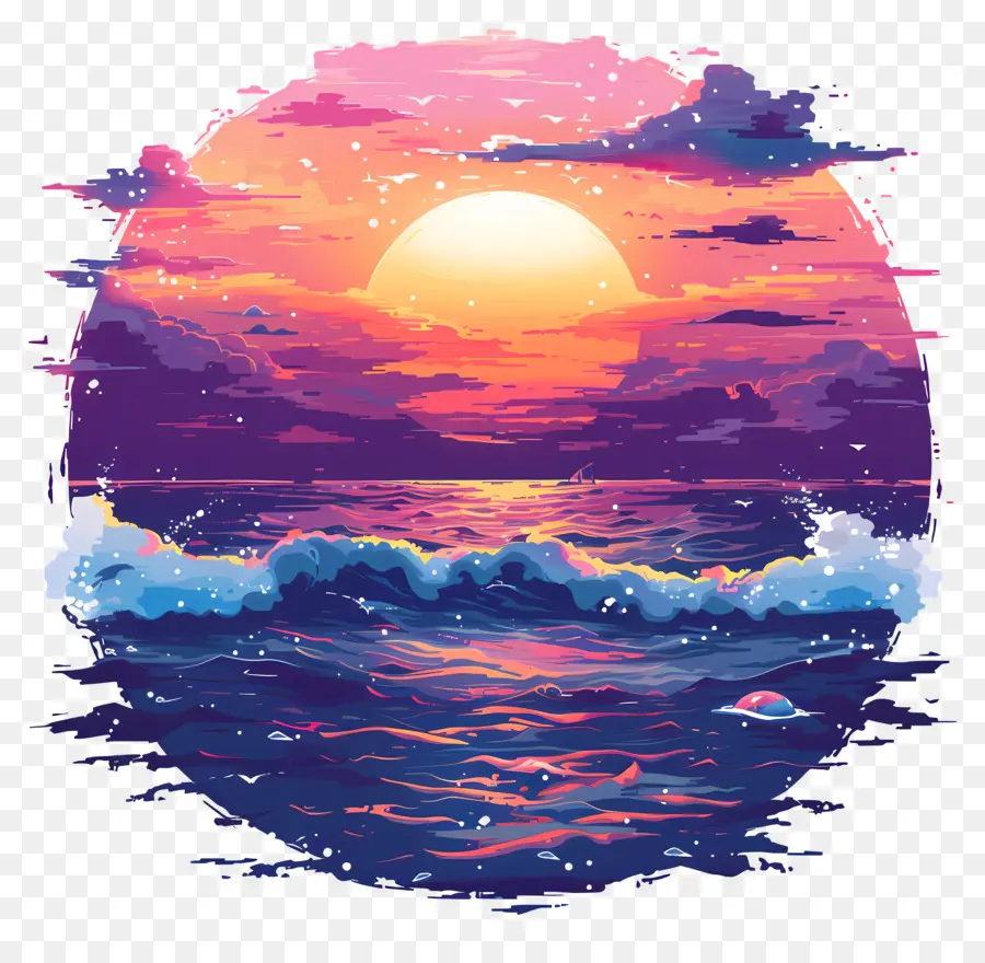 Puesta De Sol Sobre El Océano，Atardecer PNG