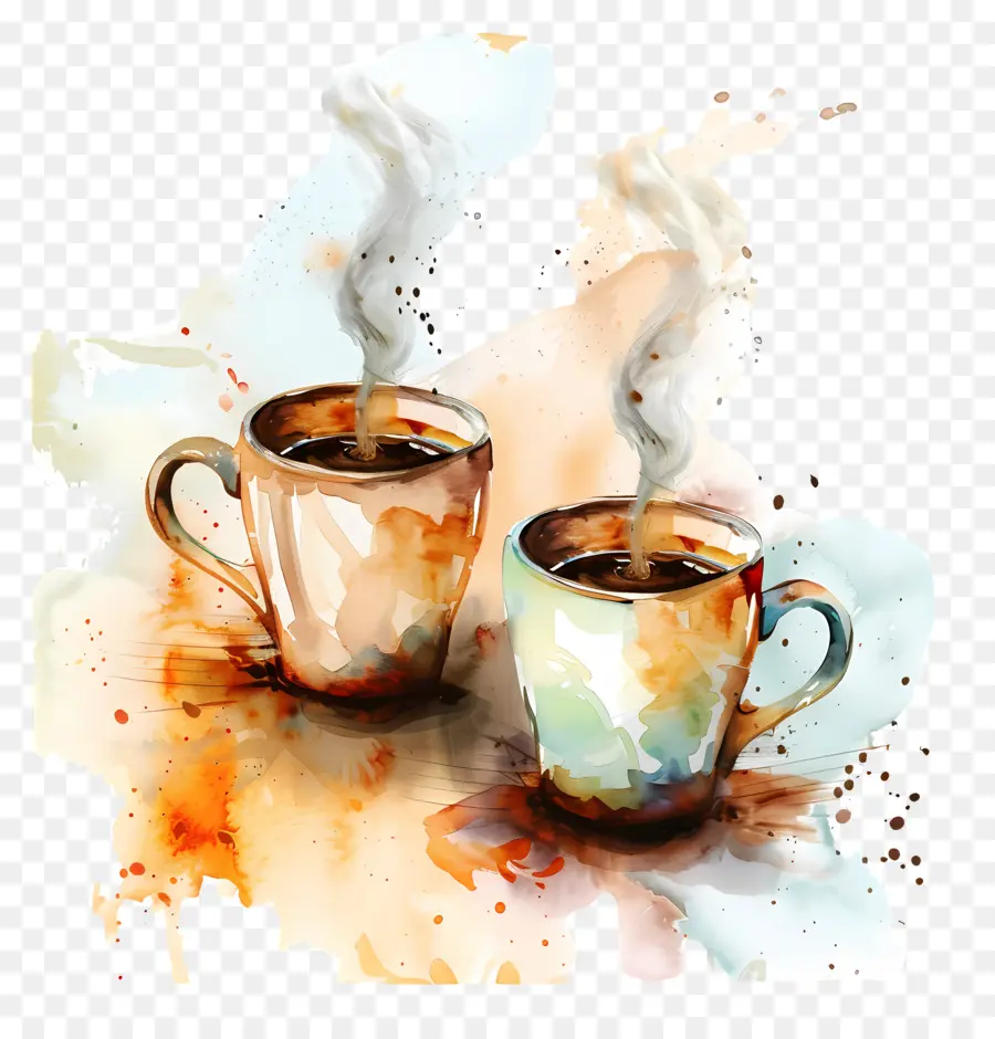 Tazas De Café，Pintura A La Acuarela PNG