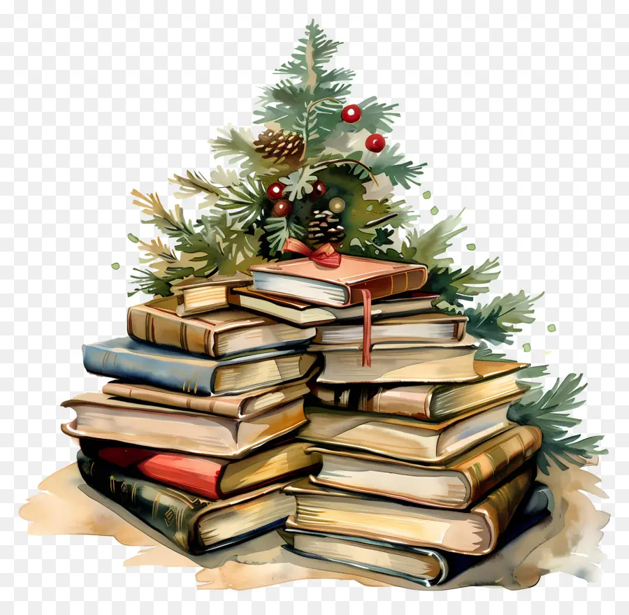 Pila De Libro，árbol De Navidad PNG