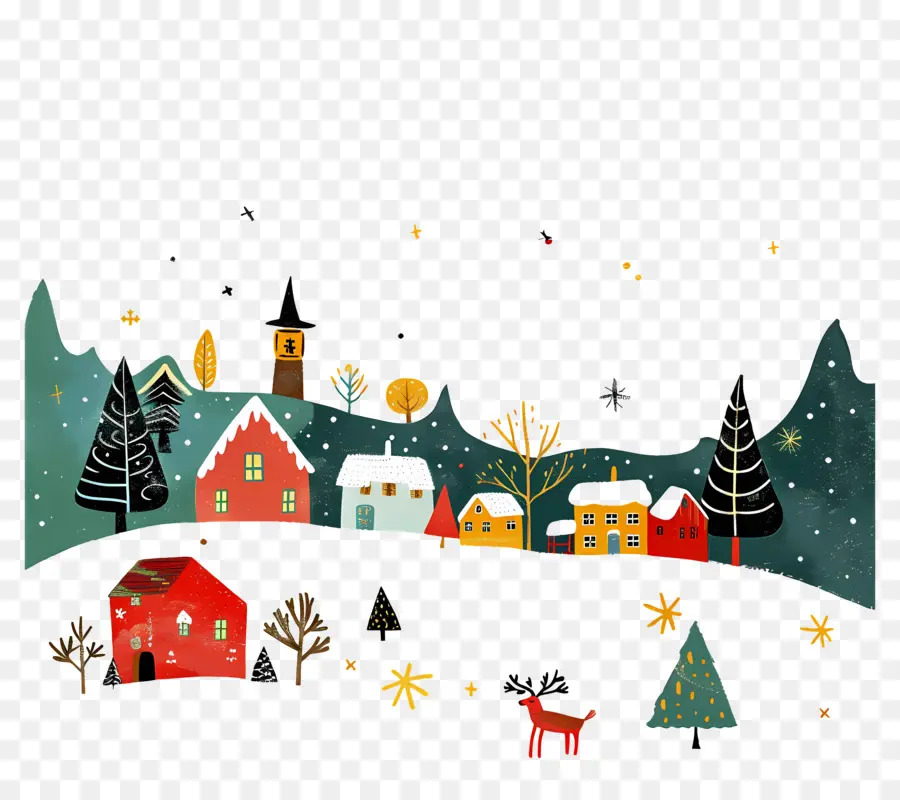 Paisaje Navideño，Aldea De Invierno PNG