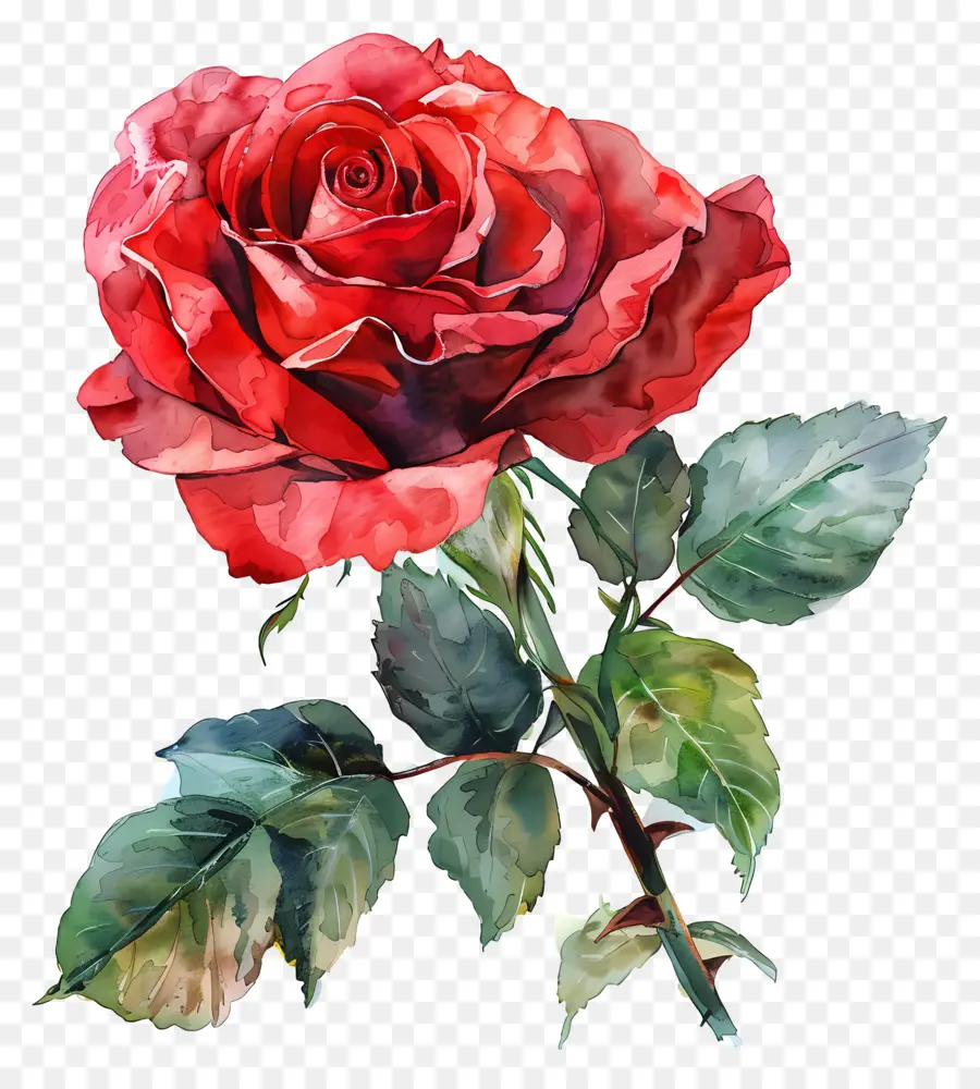 Rosa Roja，Pintura A La Acuarela PNG