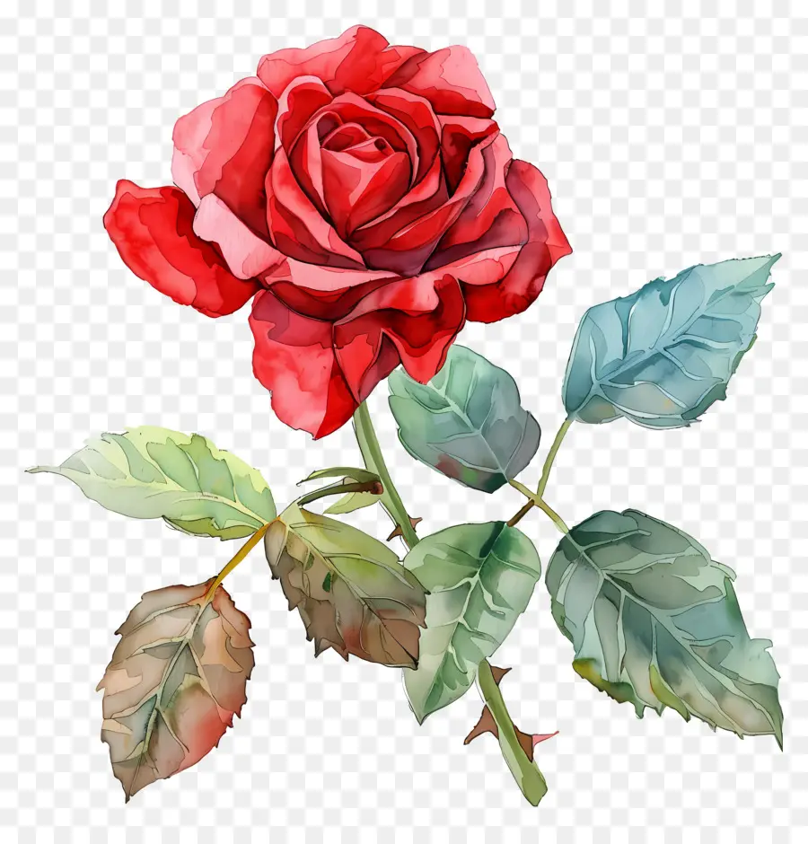 Rosa Roja，Pintura A La Acuarela PNG