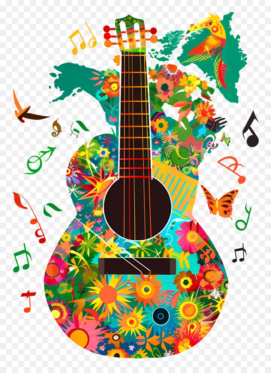 Día Mundial De La Música，Guitarra Colorida PNG