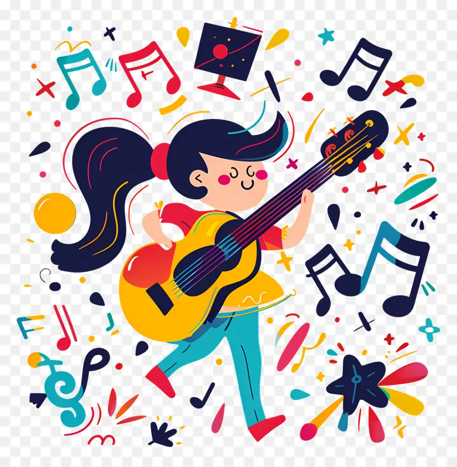 Día Mundial De La Música，Chica Con Guitarra PNG