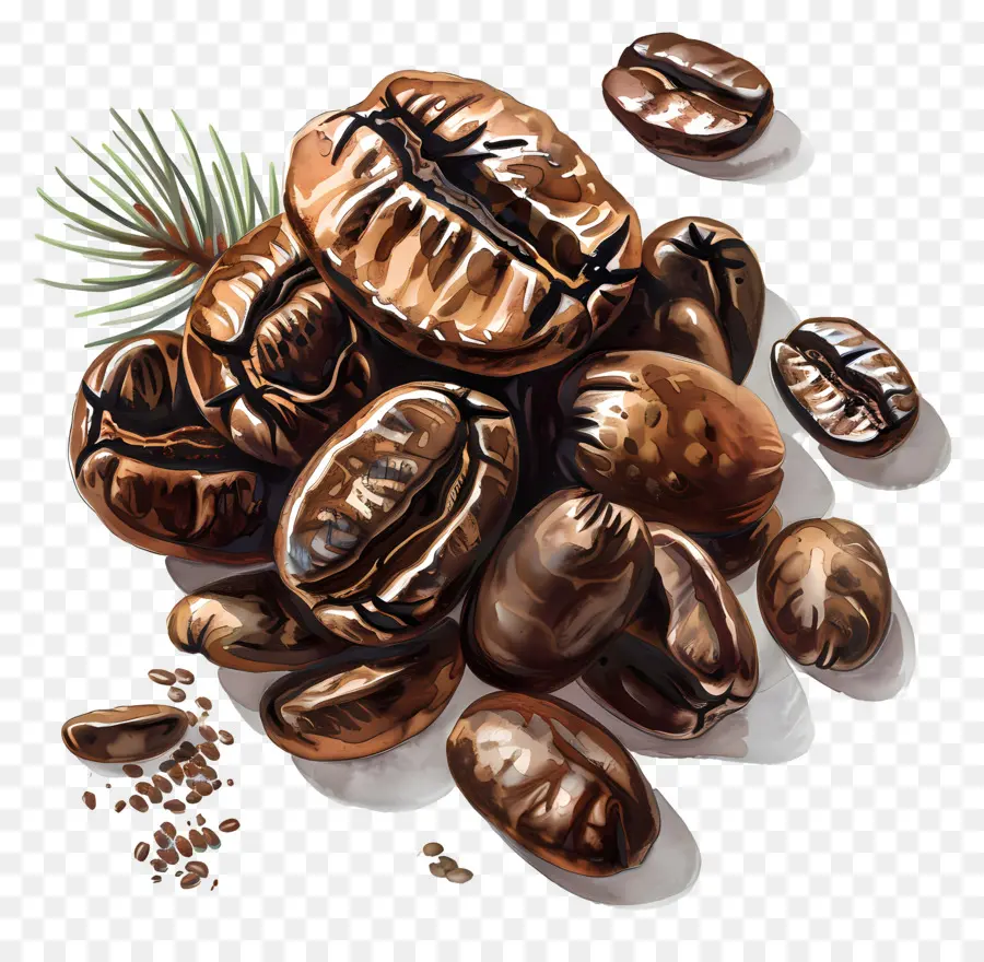 Granos De Café Asados，Las Agujas De Pino PNG