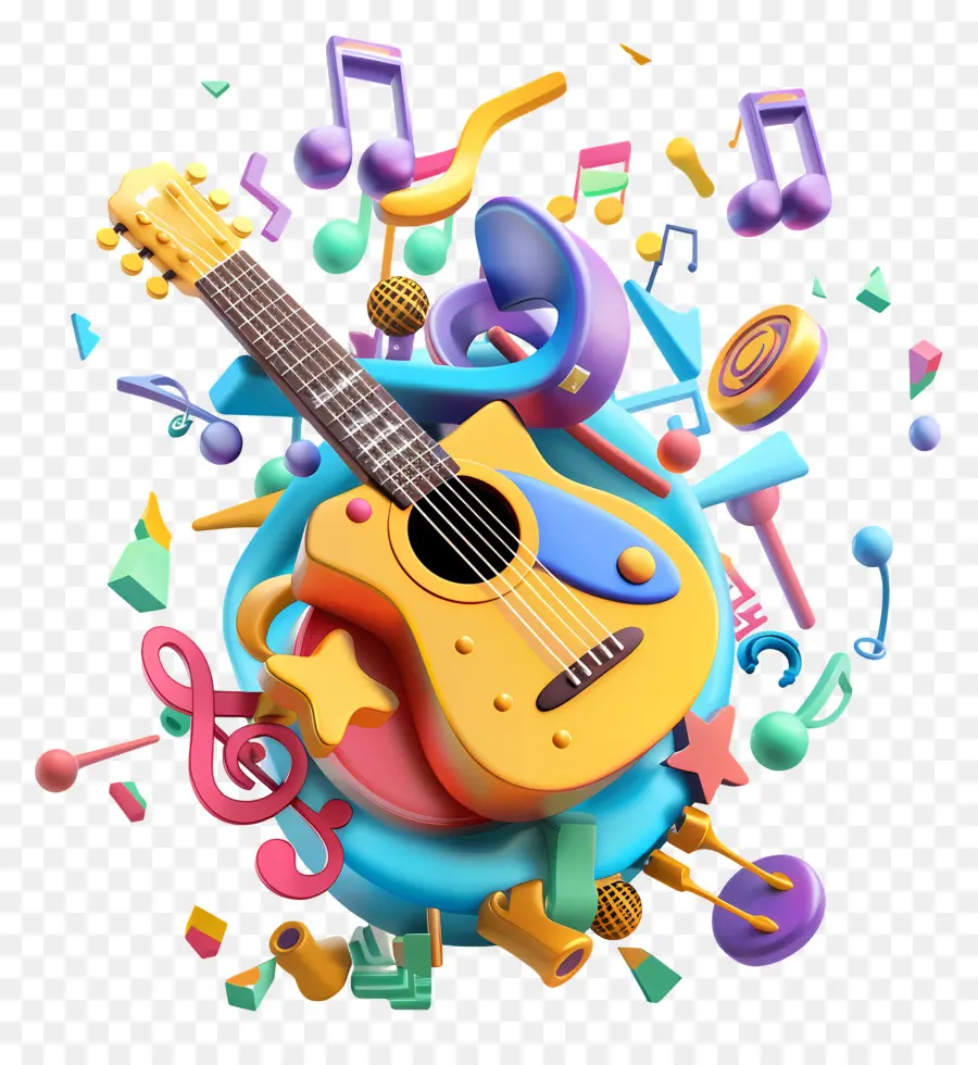 Día Mundial De La Música，Guitarra Colorida PNG