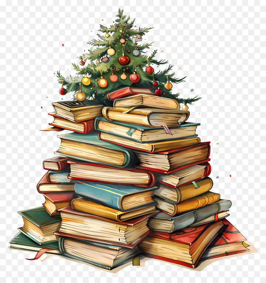 Pila De Libro，árbol De Navidad PNG
