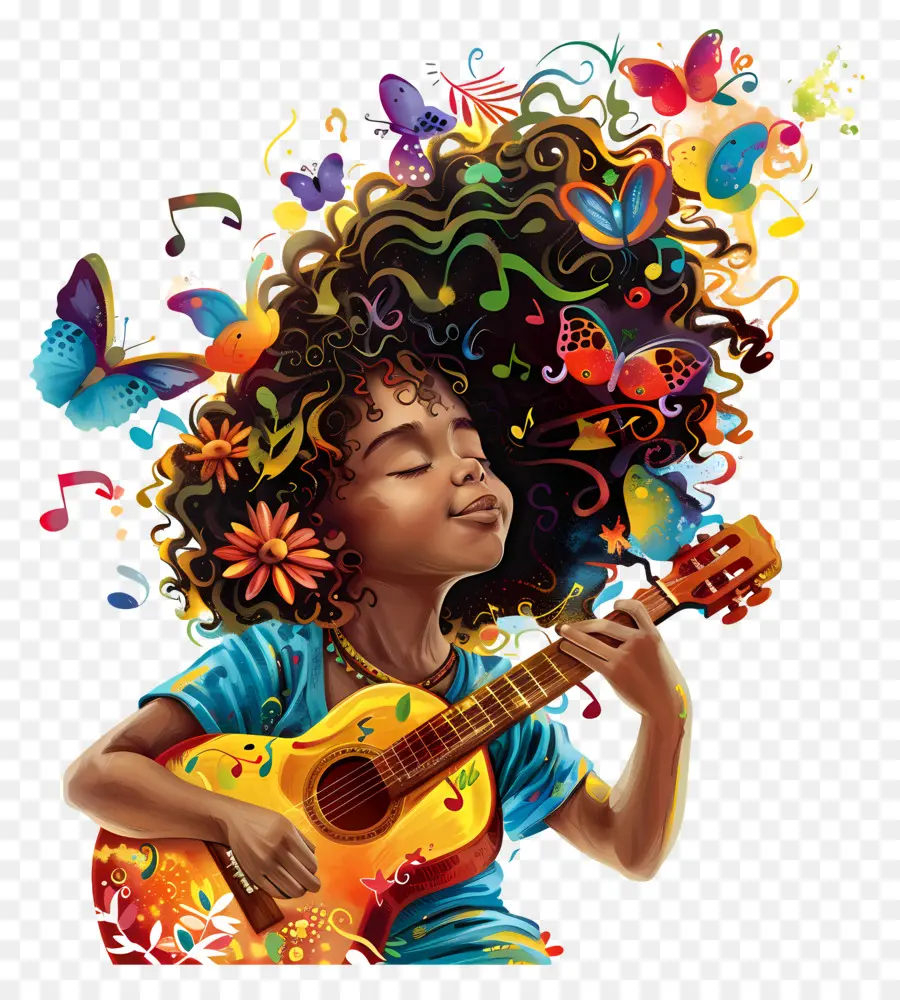 Mundo Día De La Música，Girl Tocando La Guitarra PNG