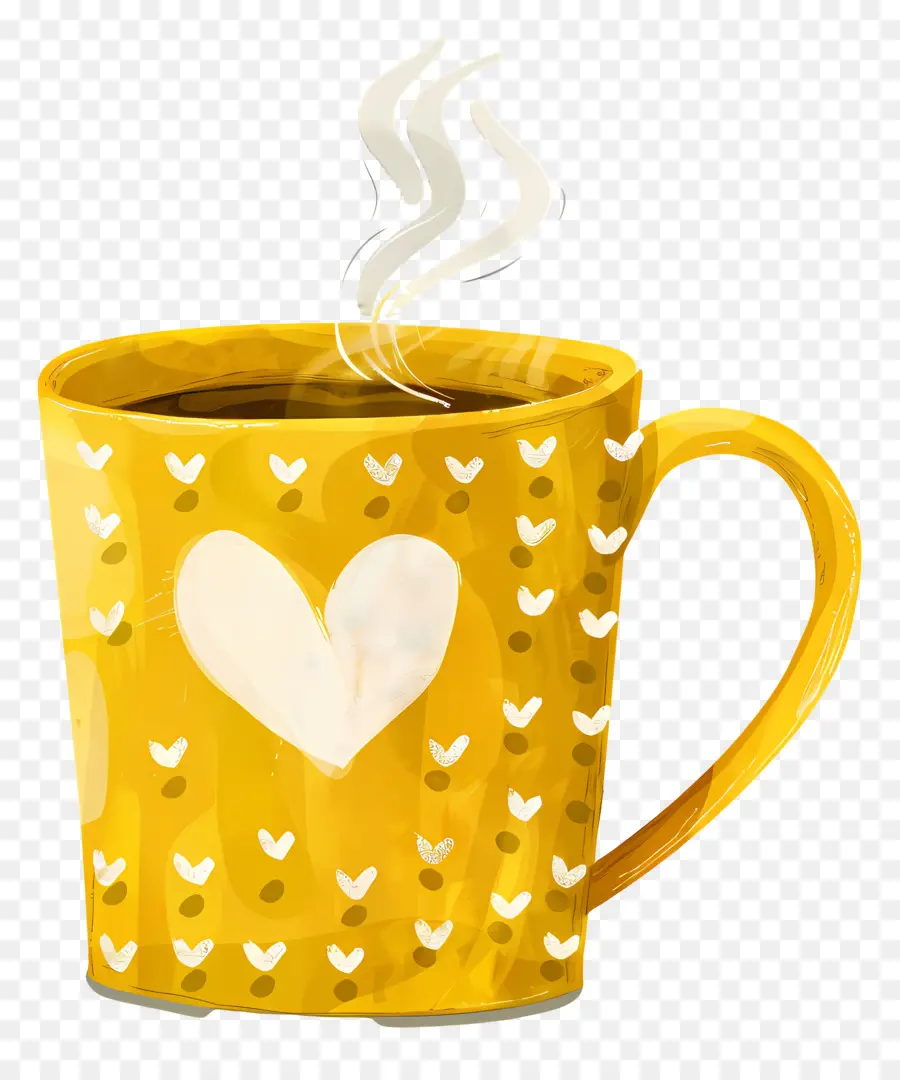 Taza Amarilla，Corazones Blancos PNG