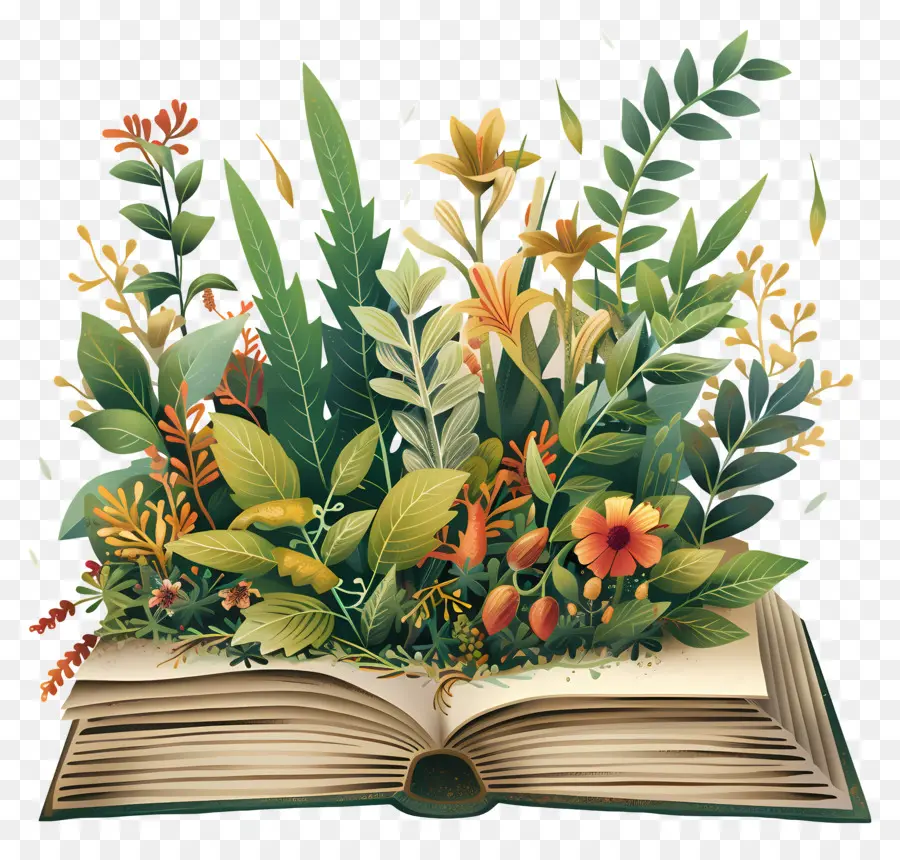 Libro，Libro Abierto Con Plantas PNG