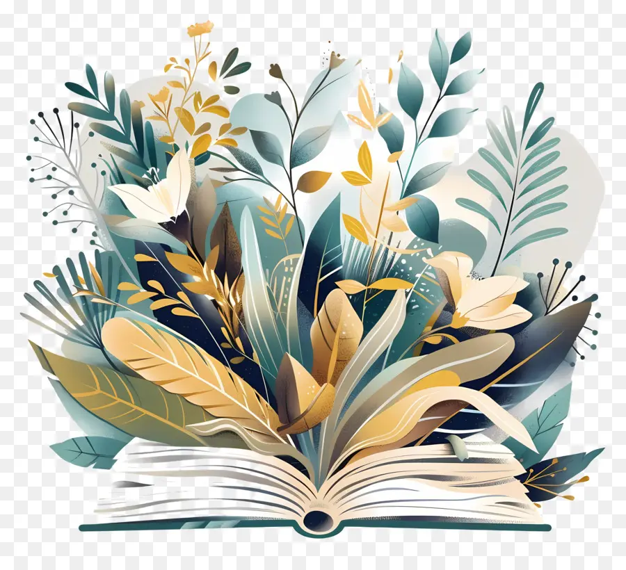 Libro，Libro Abierto Con Plantas PNG