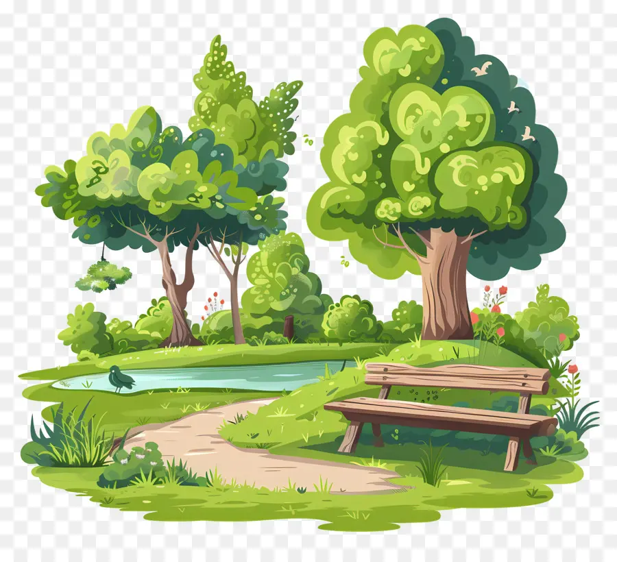 Paisaje Del Parque，Parque Con Estanque PNG