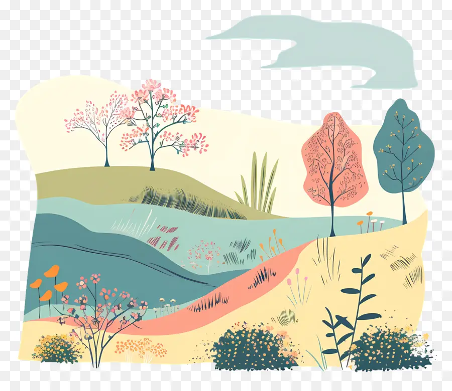 Paisaje De Primavera，Campo PNG