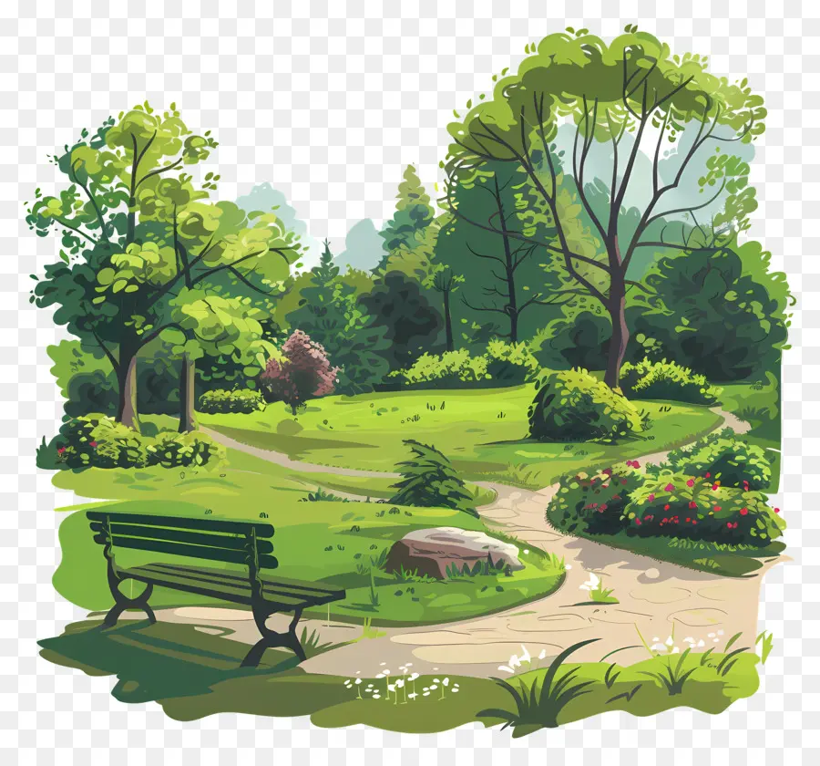 Paisaje Del Parque，Parque Con Estanque PNG