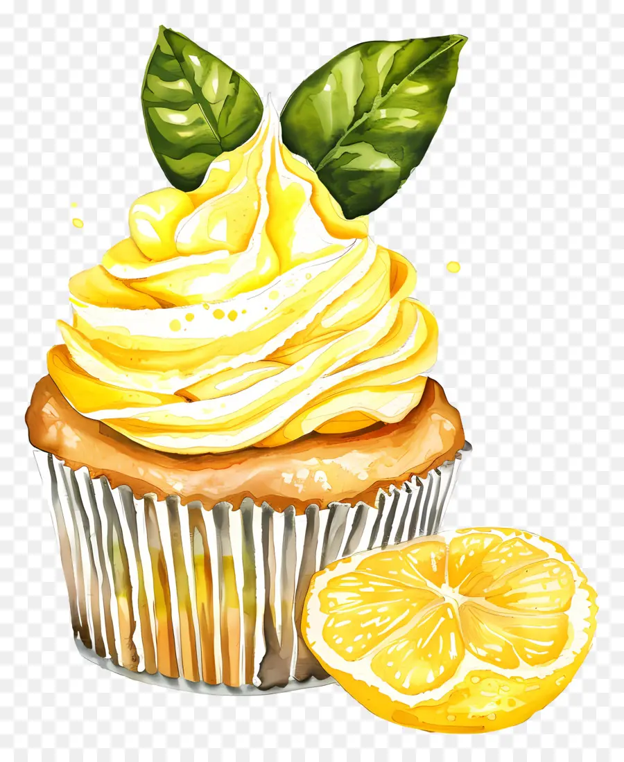 Cupcake De Limón，Acuarela De La Magdalena PNG