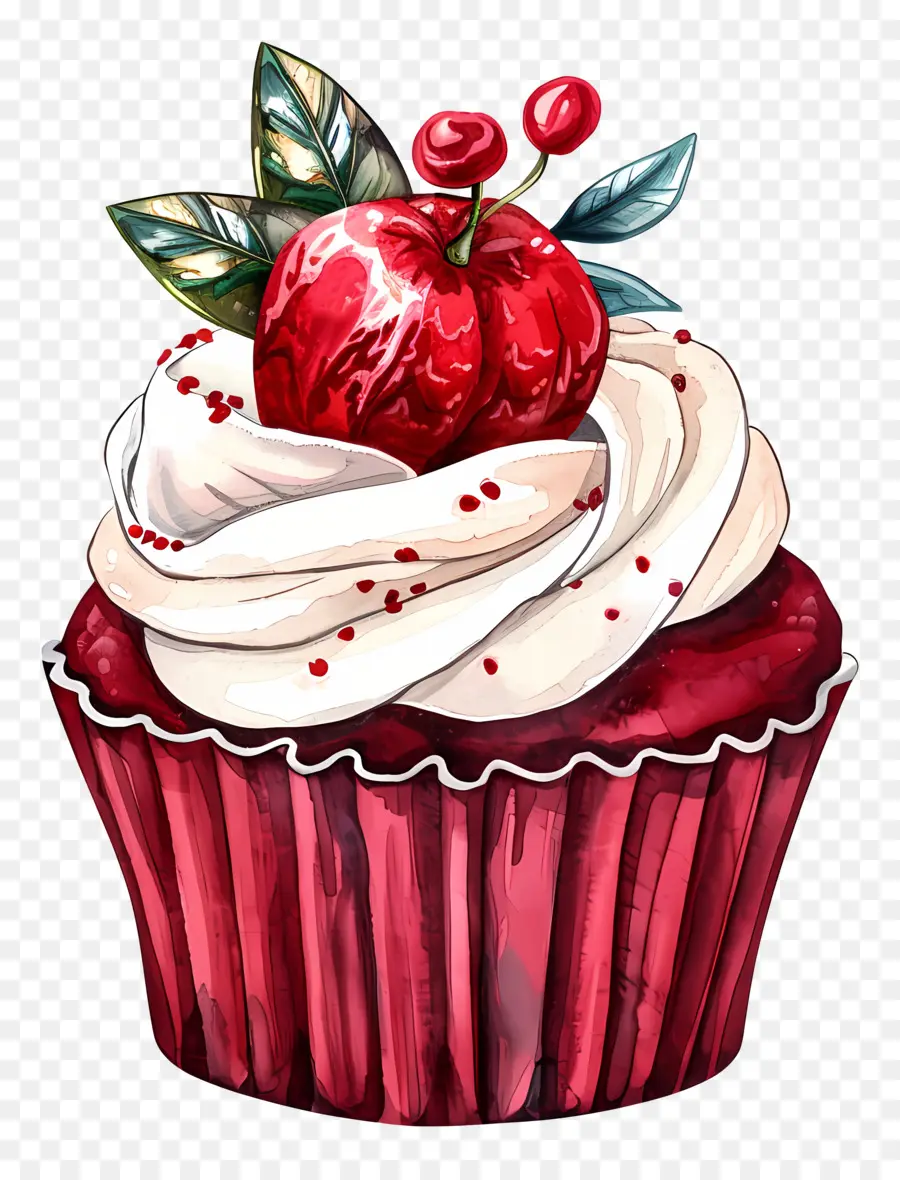 Cupcake De Terciopelo Rojo，Betun De Crema Batida PNG