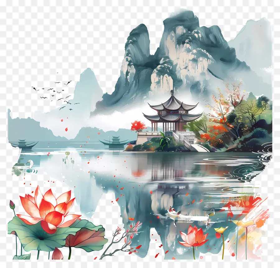 Viajes A China，La Pintura De Paisaje PNG