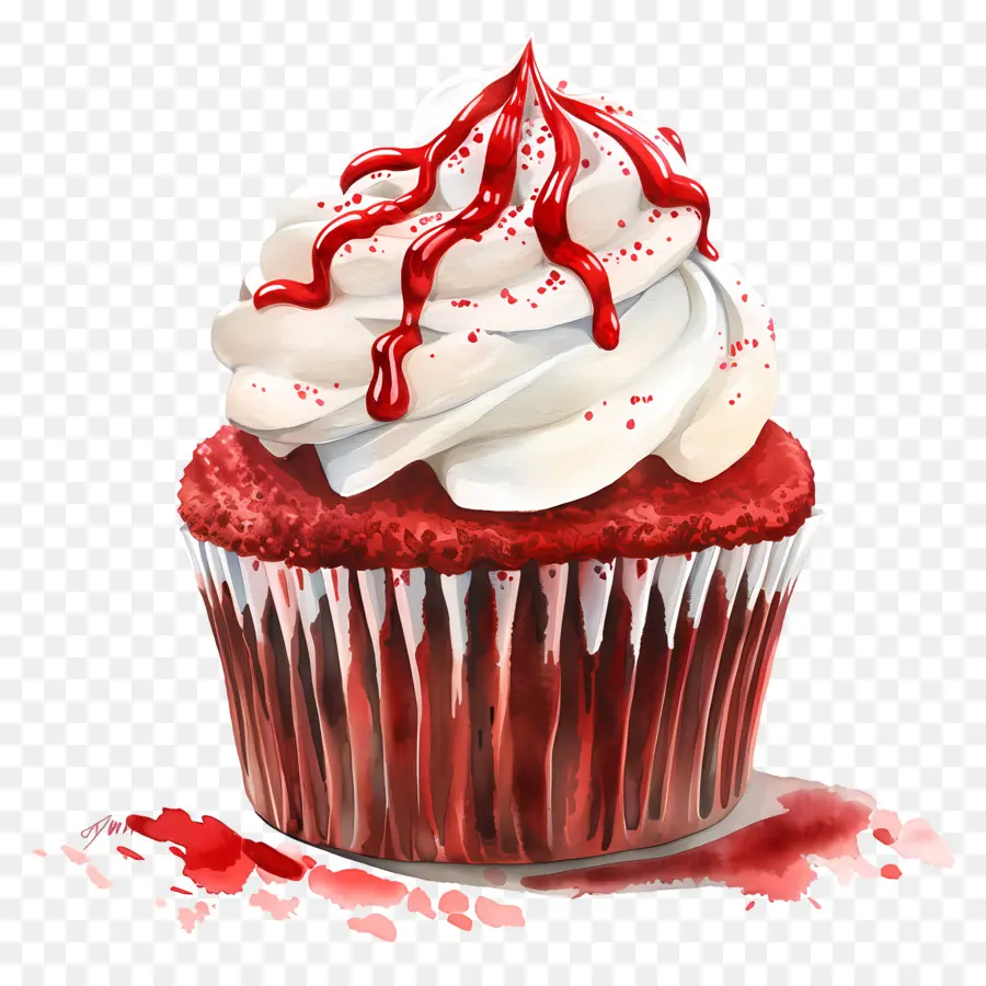 Cupcake De Terciopelo Rojo，Glaseado De Cereza PNG