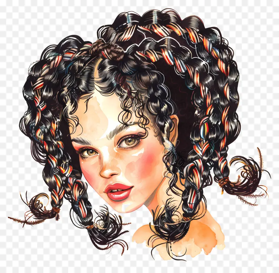 Trenzas Francesas，Pintura Digital PNG