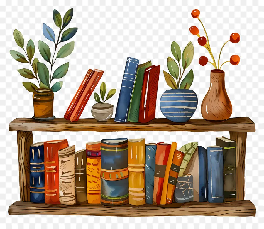 Estante Con Libros，Decoración Para El Hogar PNG