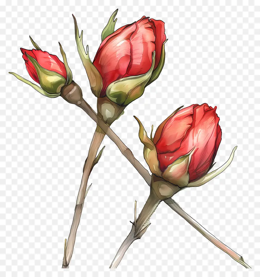 Acuarela De Flores，Las Flores De Color Rojo PNG