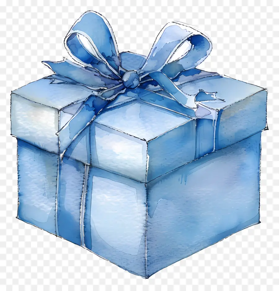 Azul Caja De Regalo，Pintura A La Acuarela PNG