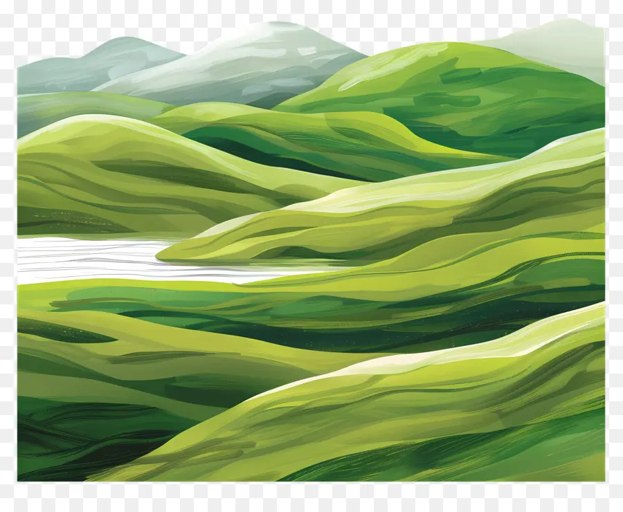 El Verde De Las Colinas，La Pintura De Paisaje PNG