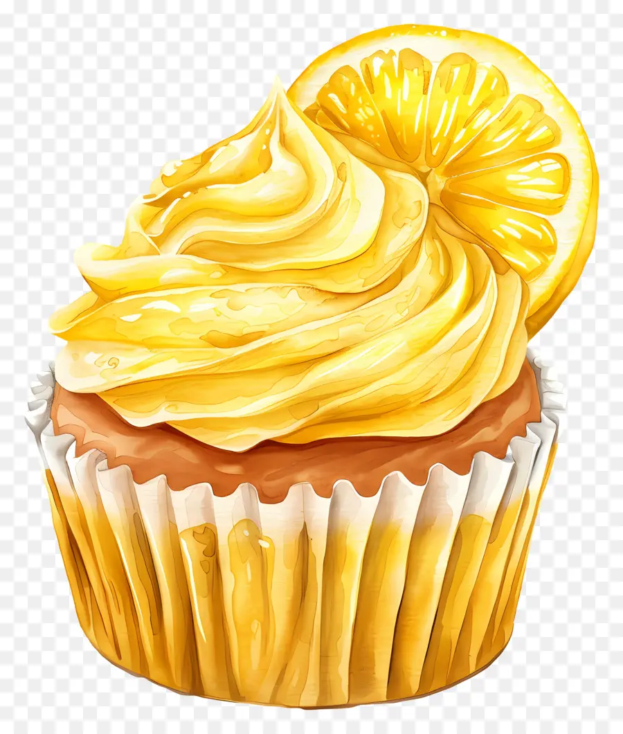 Cupcake De Limón，Glaseado Blanco PNG