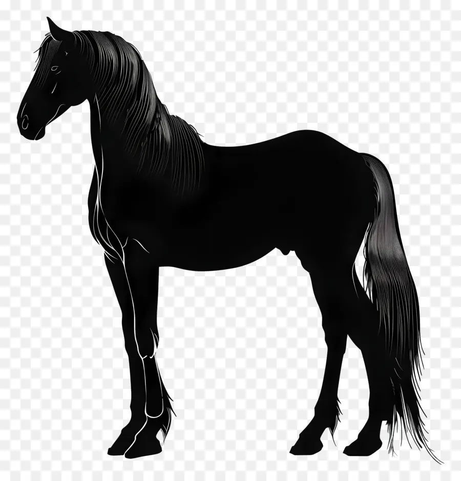 Silueta De Caballo De Pie，Caballo Negro PNG