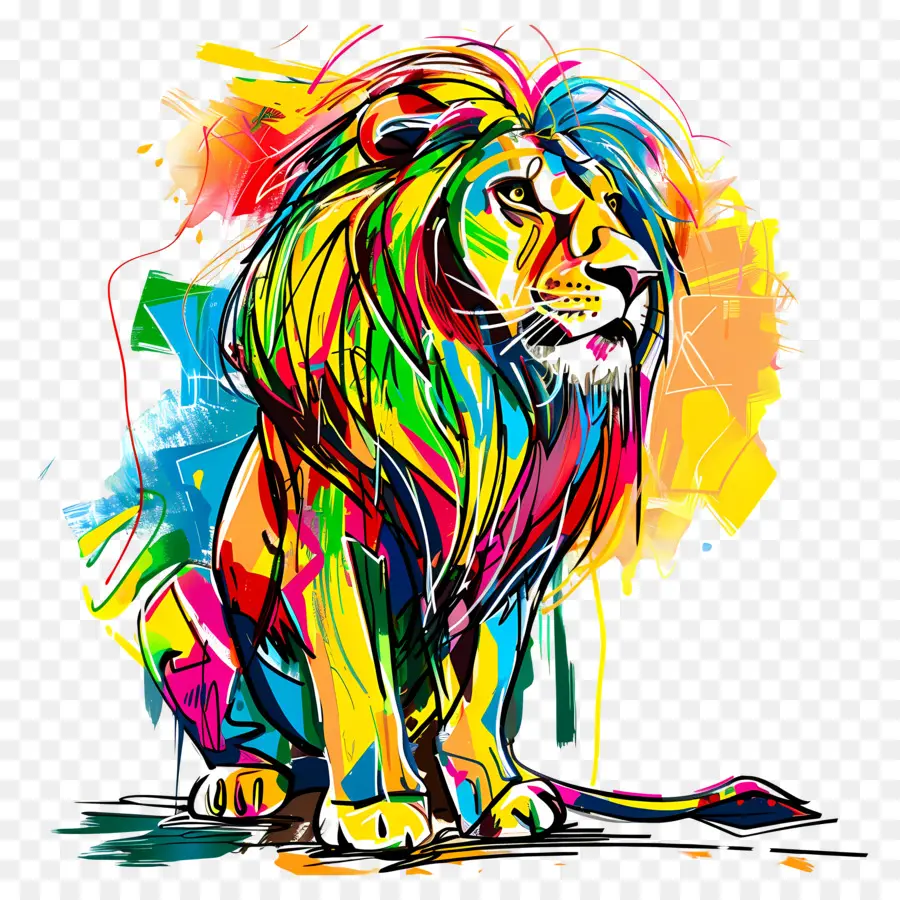 León，Pintura De León Colorido PNG