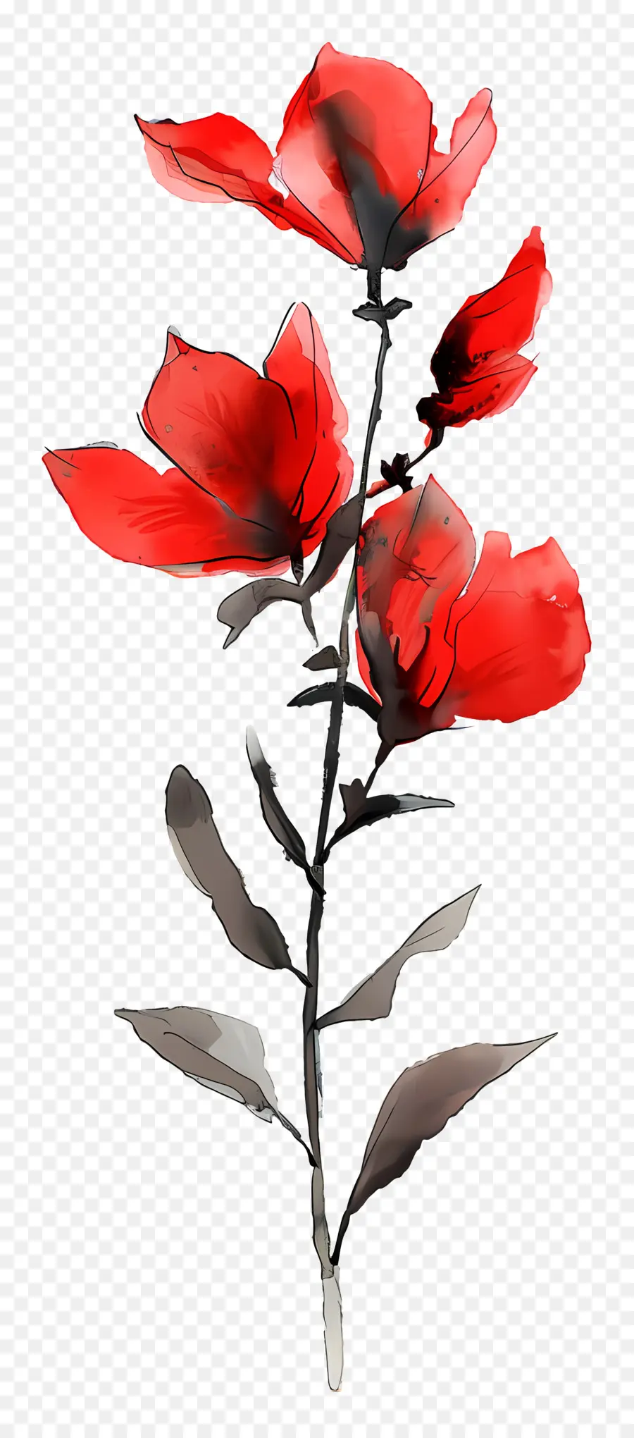 Acuarela De Flores，Las Flores De Color Rojo PNG