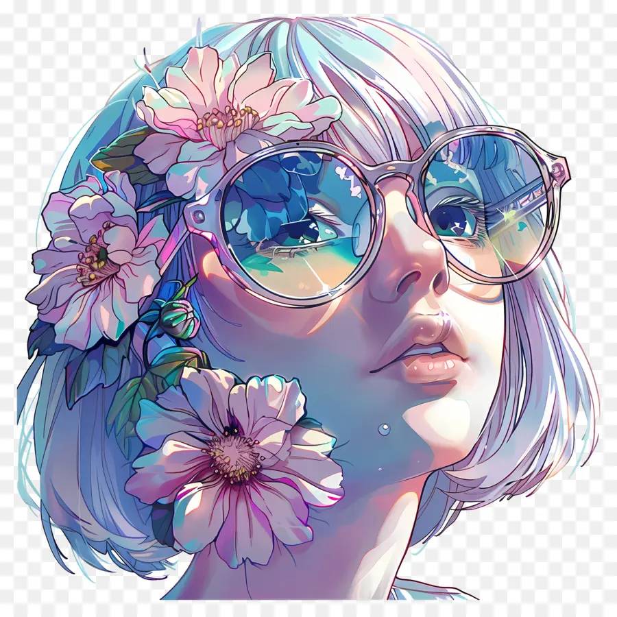 La Chica De Las Gafas De Sol，El Pelo Blanco PNG