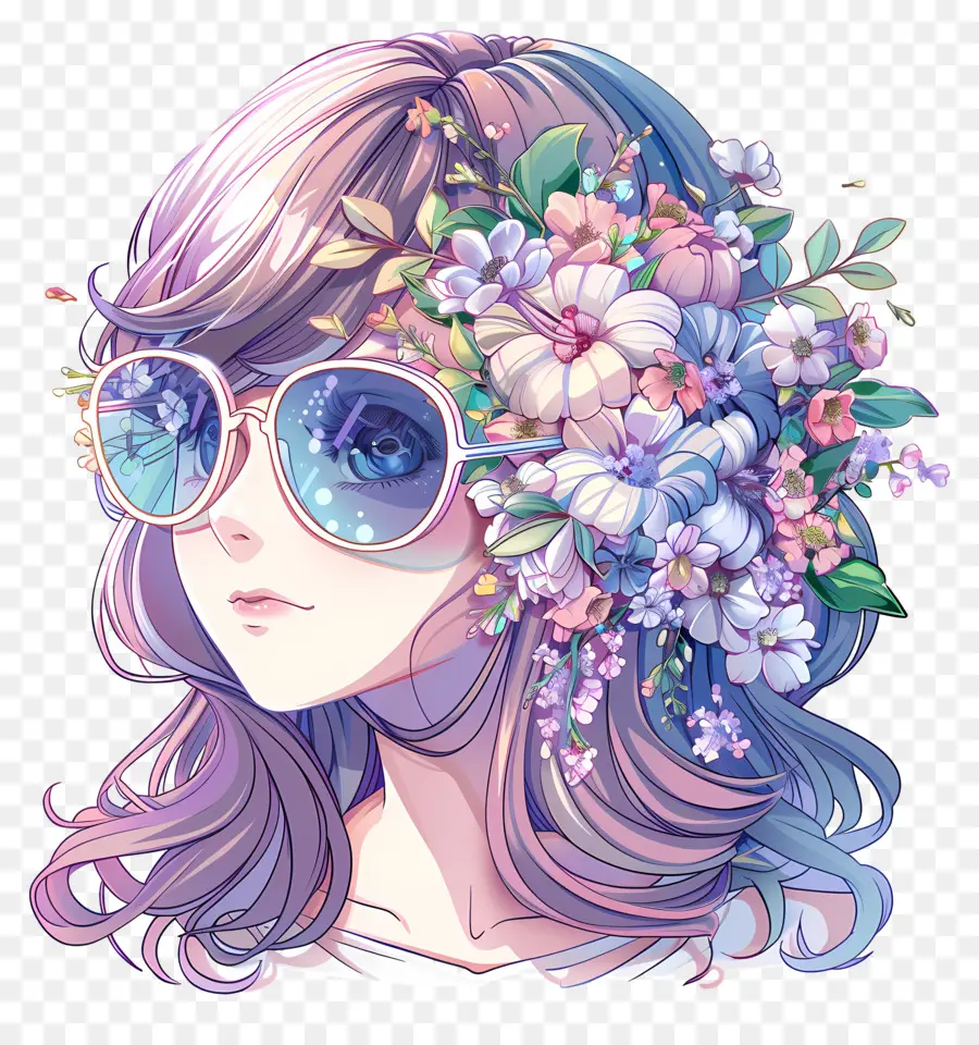 La Chica De Las Gafas De Sol，Chica Con Cabello Largo Y Ondulado PNG