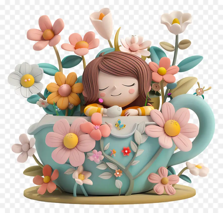 Descansar，Chica En Taza De Té PNG