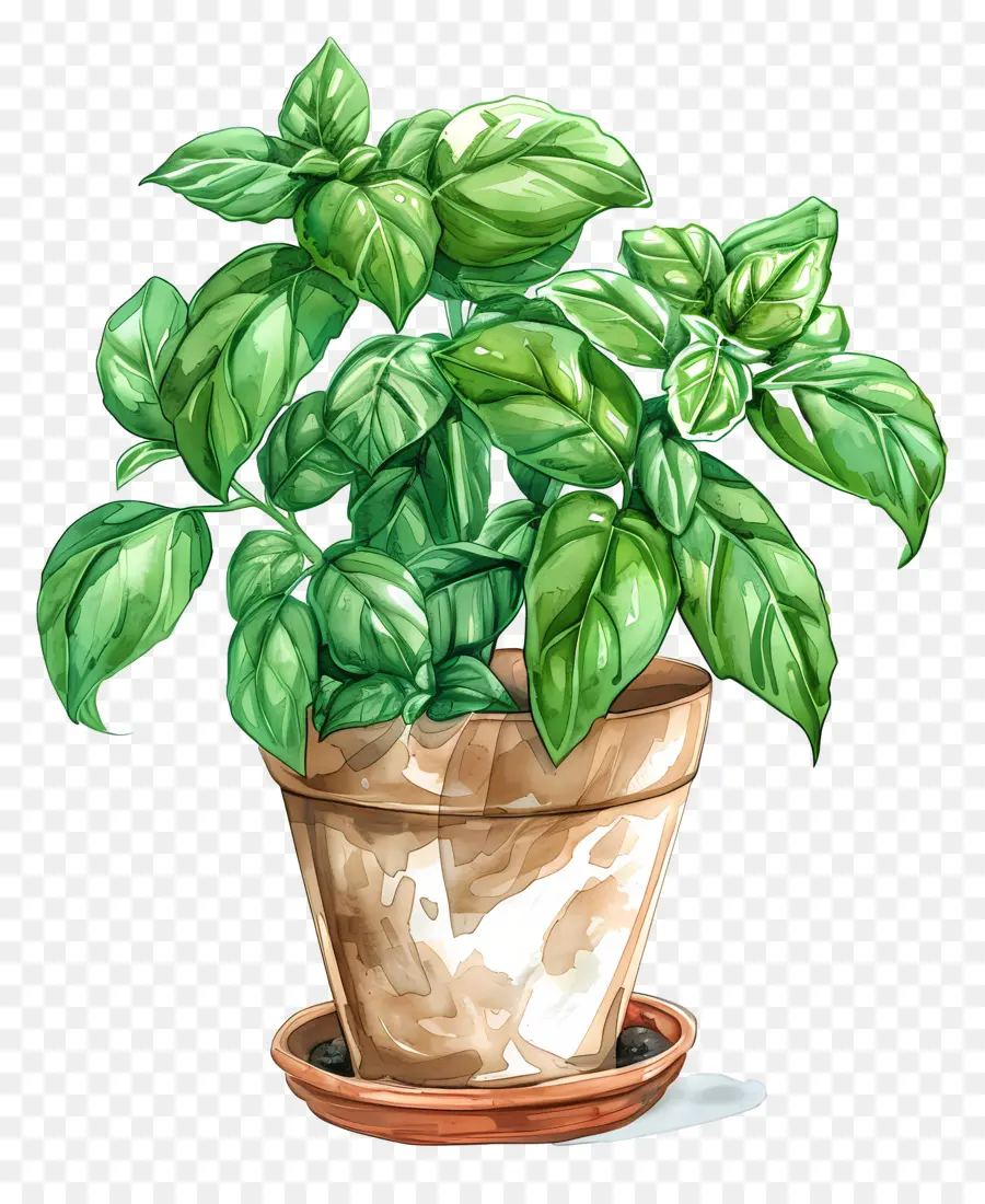 Planta De Albahaca，Olla De Cerámica PNG