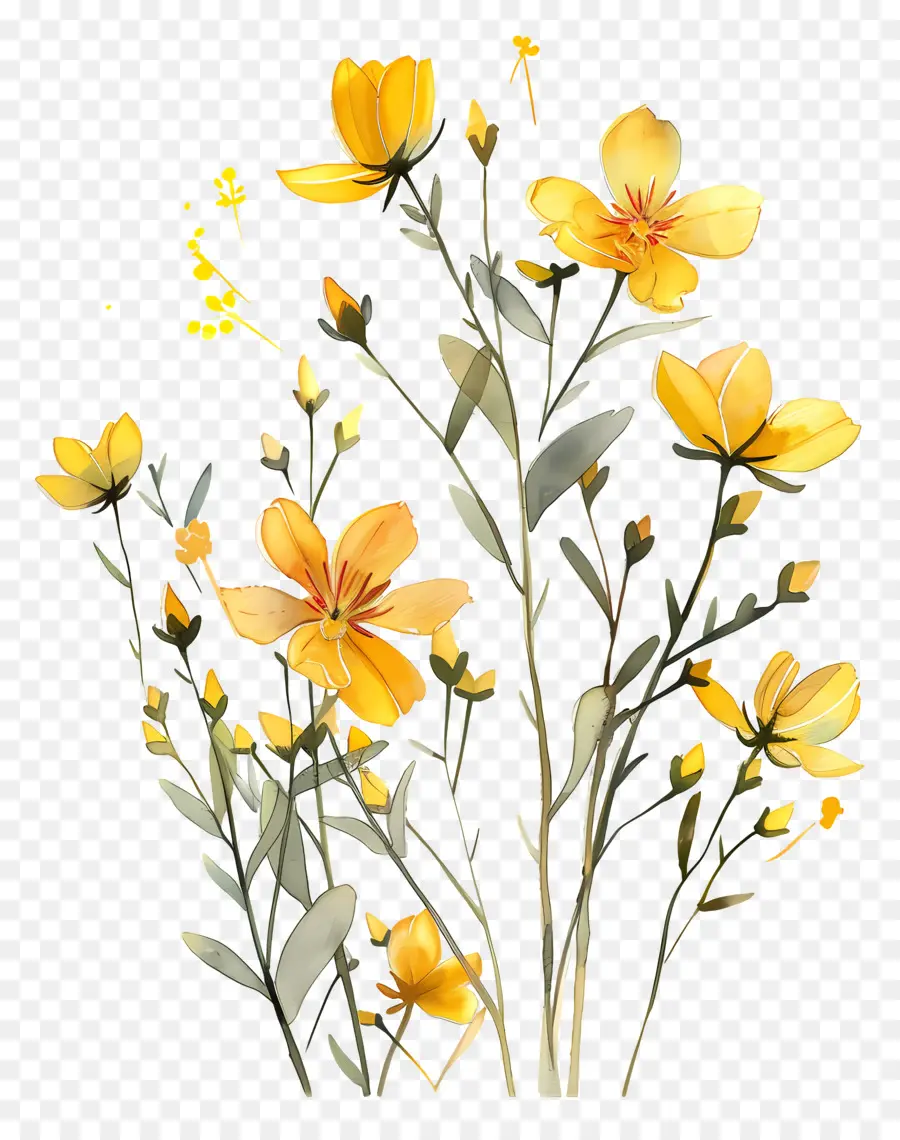 Flores Amarillas，Pintura A La Acuarela PNG