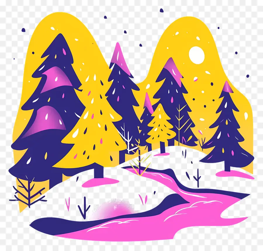 Invierno De Escarcha，Paisaje Rosa Y Morado PNG