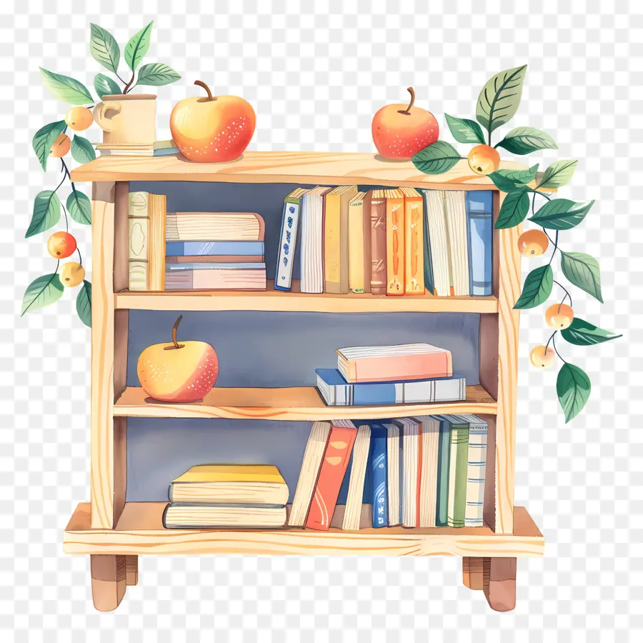 Estante Para Libros，Estantería Con Manzanas PNG